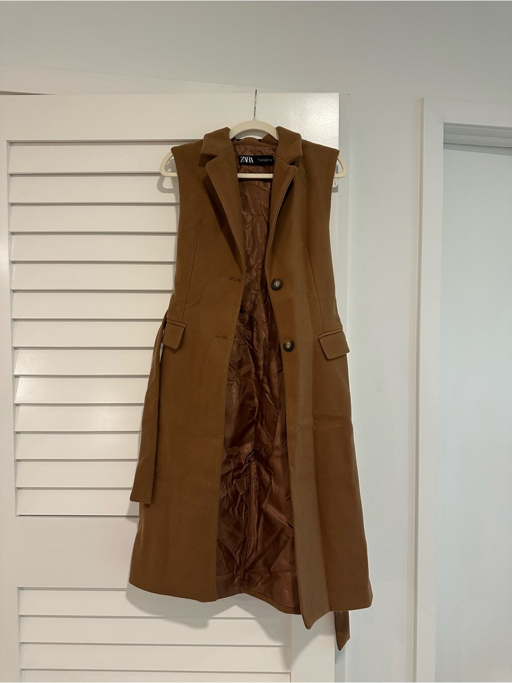 Zara Sleeveless Long Vest Coat in Brown